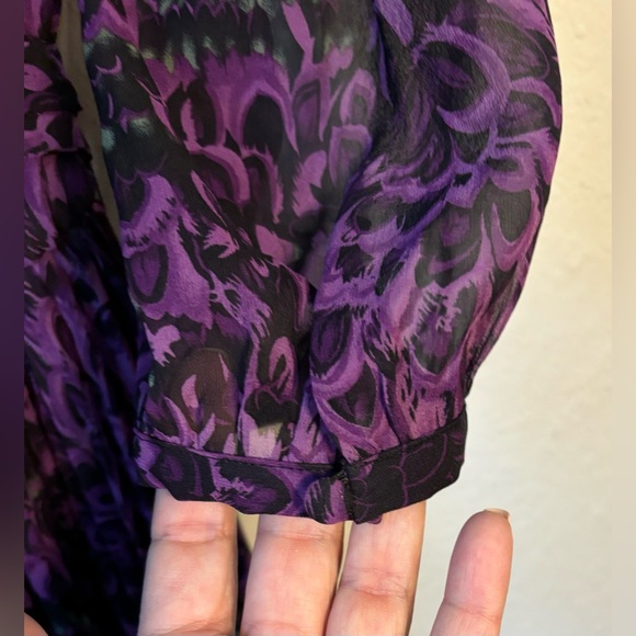 Halston Heritage Sz 8 100% Silk Plum Colored Graphic Vintage Pleated Dress - Picture 13 of 15